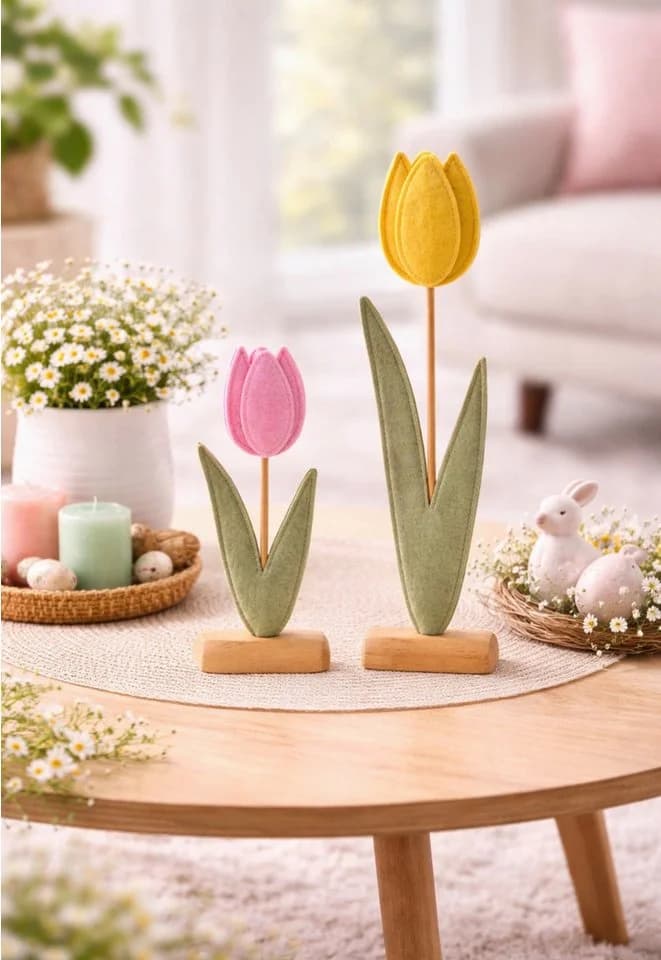 Seyila Home Dekofigur Tulpen aus Filz mit Holzfuß 3er Set Bunt - Bild 3