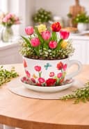Seyila Home Pflanztasse aus Keramik mit Unterteller, Tulpenmotiv Bild 1