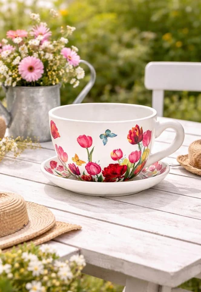 Seyila Home Pflanztasse aus Keramik mit Unterteller, Tulpenmotiv - Bild 3