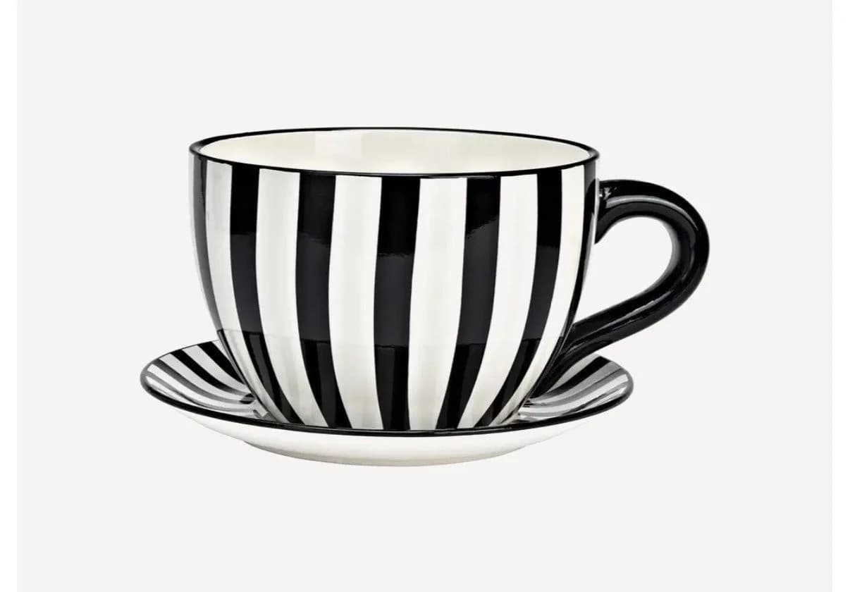Seyila Home Pflanztasse aus Keramik mit Unterteller, Blumentopf Schwarzweiß - Bild 2