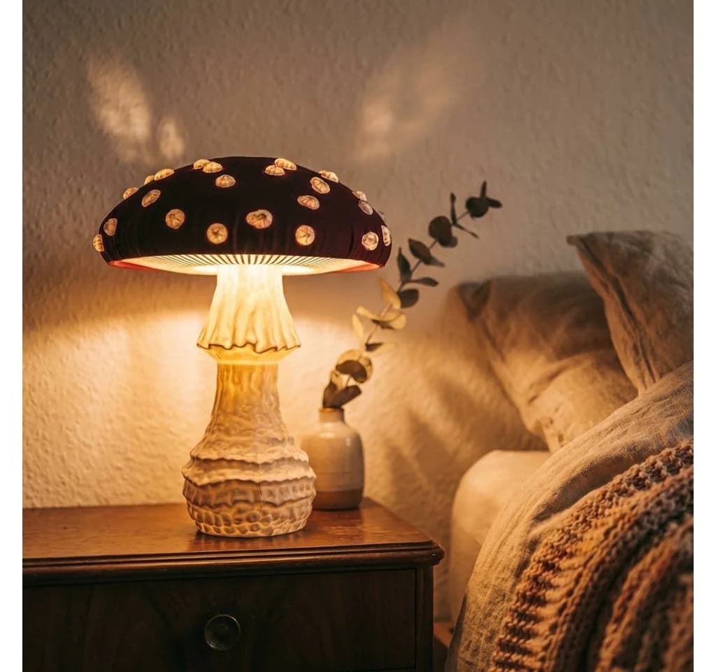 Roomberry LED Tischleuchte Fliegenpilzlampe Dimmbar USB Rot-Weiß