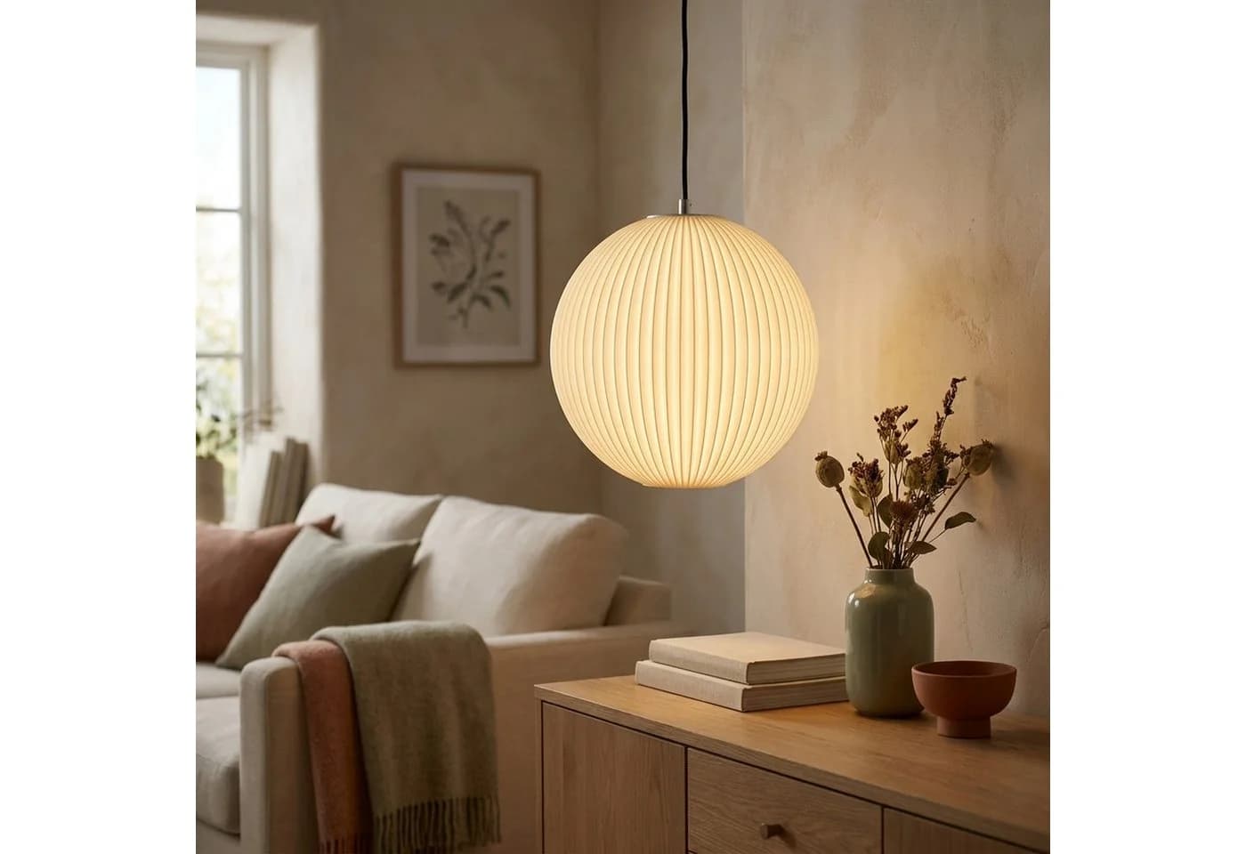 Roomberry Lampenschirm Riga Kugel Weiß E27 Skandi Japandi