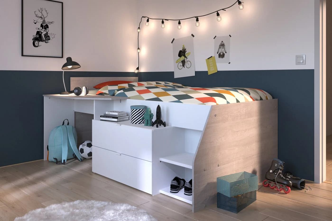 Parisot Hochbett Milky mit Stauraum und Schreibtisch - Bild 5