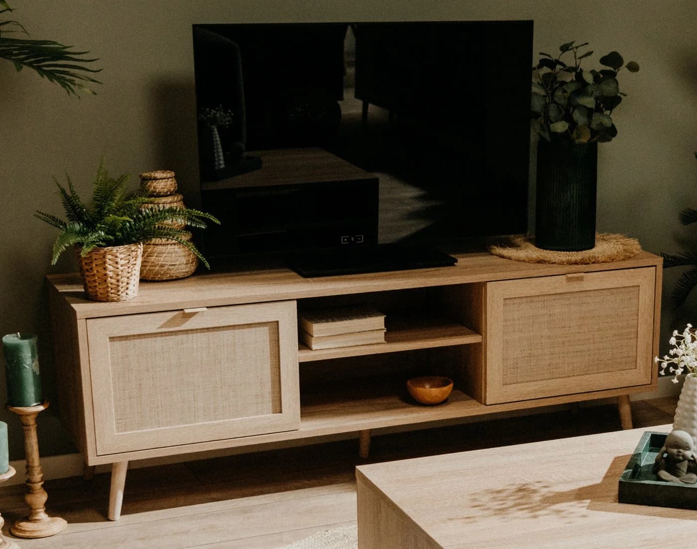 Furn.Design Lowboard Niran Skandinavisch Sonoma Eiche Bast-Dekor