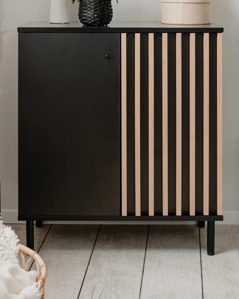 Furn.Design Kommode Biella Schwarz Artisan Eiche Dekor 80x90cm