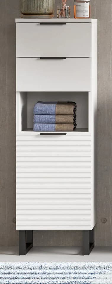 Inn.Furn Badkommode Roove Weiß 3D-Wellenstruktur Soft-Close