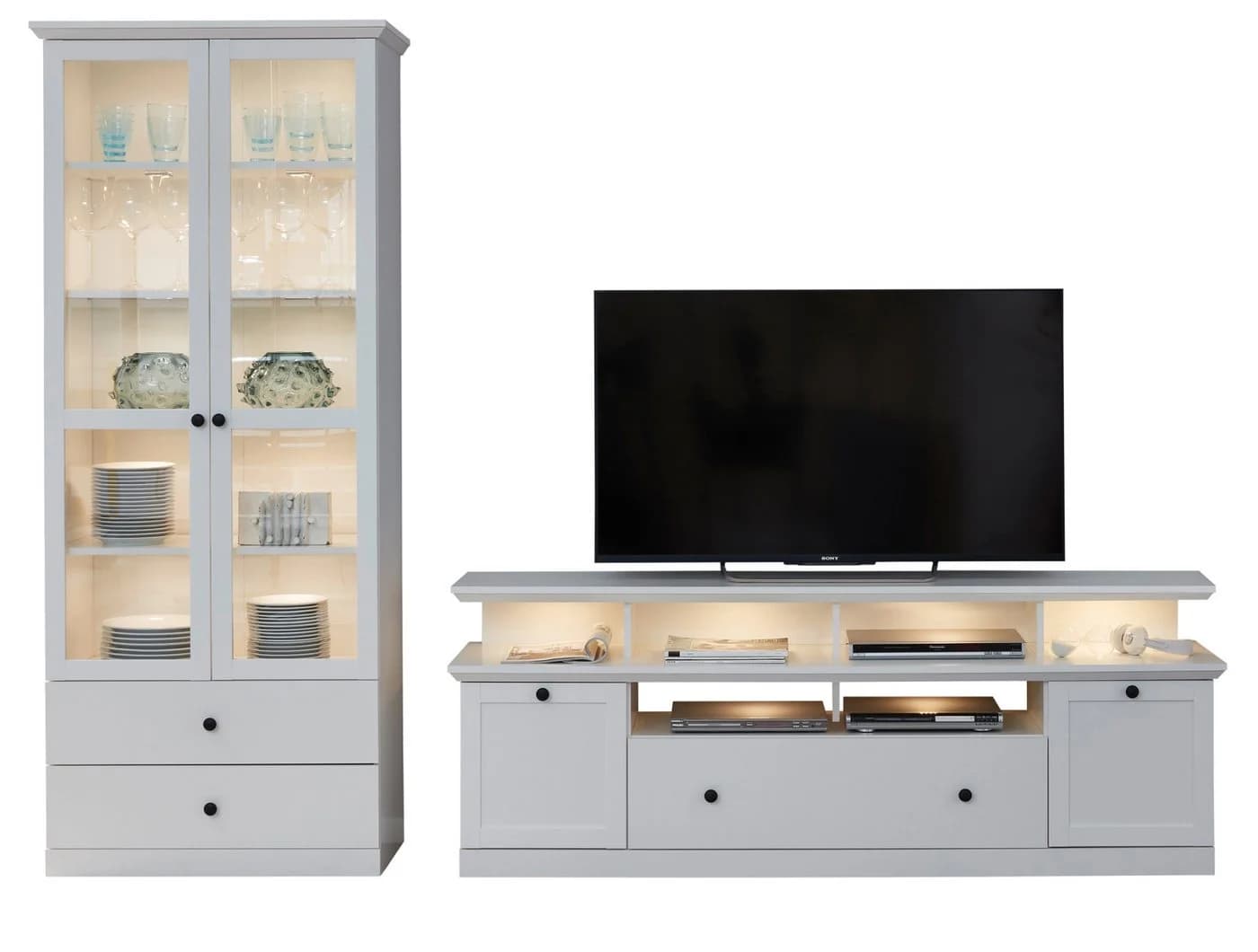 trendteam Wohnwand Baxter 3-teilig Weiß Landhaus mit TV Lowboard - Bild 2