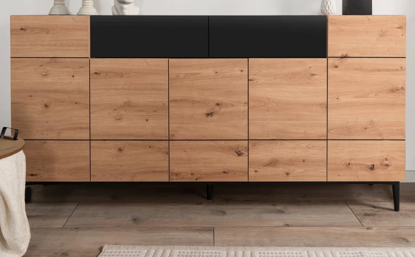 Furn.Design Sideboard Liam Eiche Artisan Schwarz 180 cm