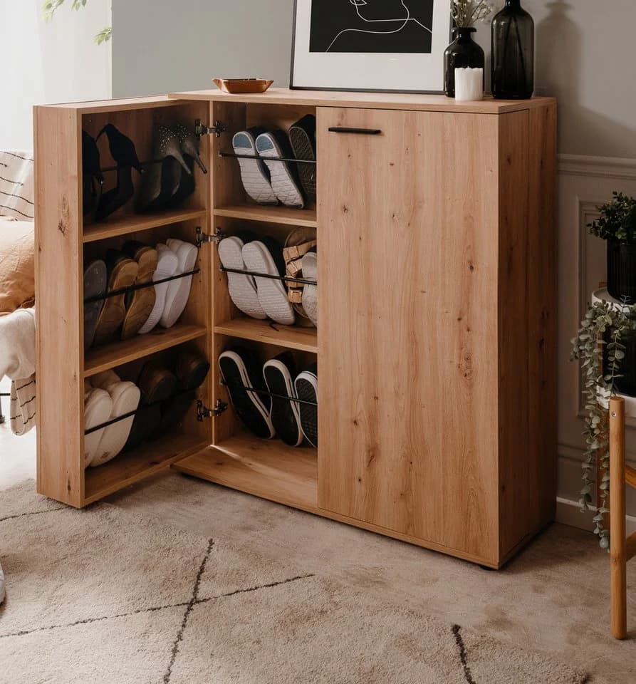 Furn.Design Schuhschrank Logu Eiche Artisan Schwarz Silber - Bild 2