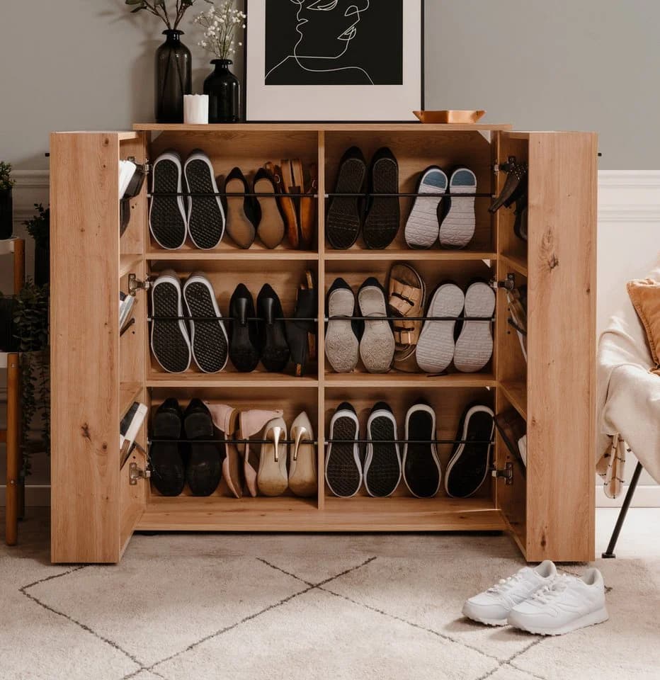 Furn.Design Schuhschrank Logu Eiche Artisan Schwarz Silber - Bild 4