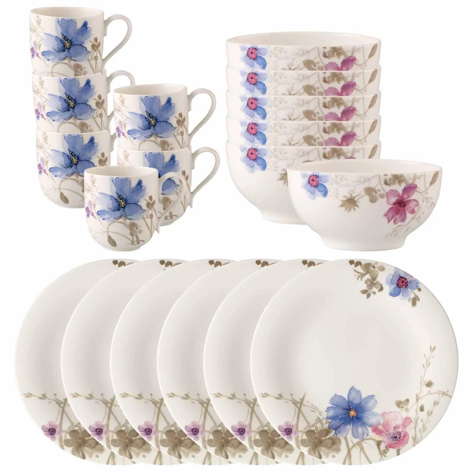 Villeroy & Boch Frühstück-Set Mariefleur Gris Basic 18-tlg. Bunt Porzellan