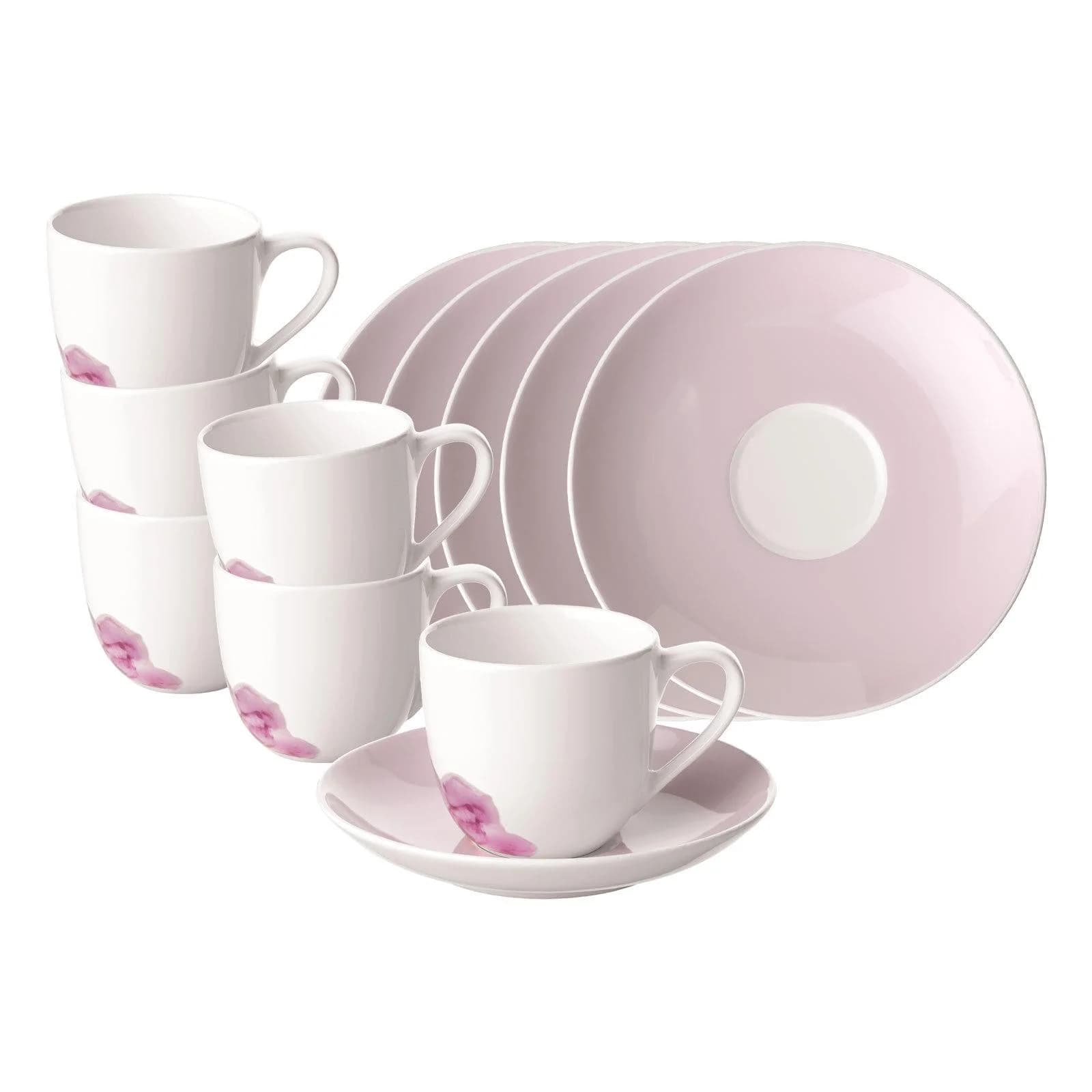 Villeroy & Boch Espressotassen mit Untertassen Rose Garden 70 ml 6er Set Rosa