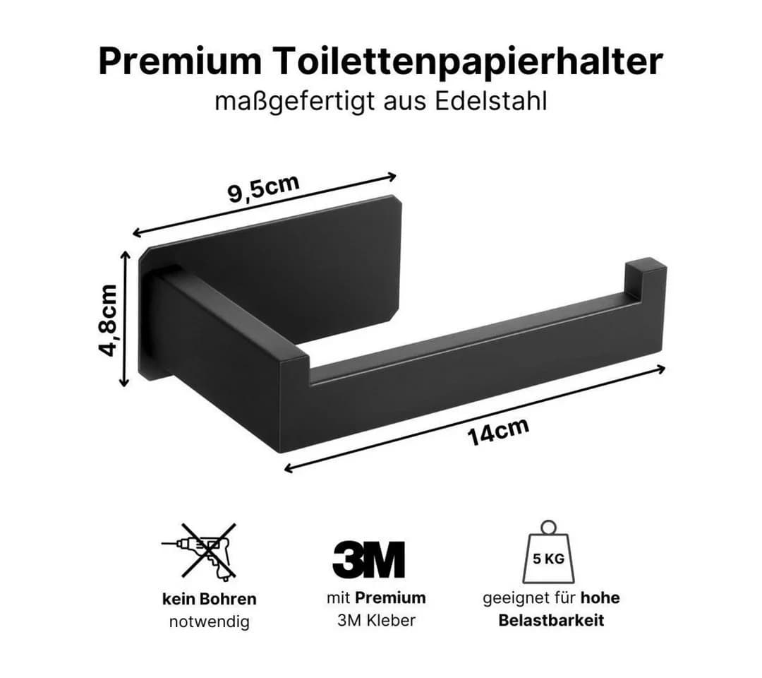 LIVINA HOME Toilettenpapierhalter Schwarz Selbstklebend Edelstahl - Bild 3