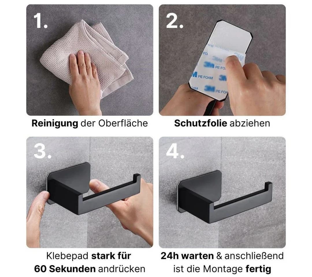 LIVINA HOME Toilettenpapierhalter Schwarz Selbstklebend Edelstahl - Bild 4