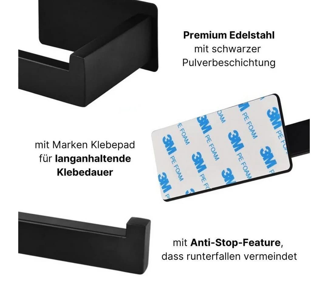 LIVINA HOME Toilettenpapierhalter Schwarz Selbstklebend Edelstahl - Bild 5