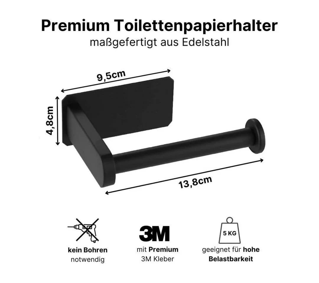 LIVINA HOME Toilettenpapierhalter Schwarz Selbstklebend Edelstahl - Bild 3