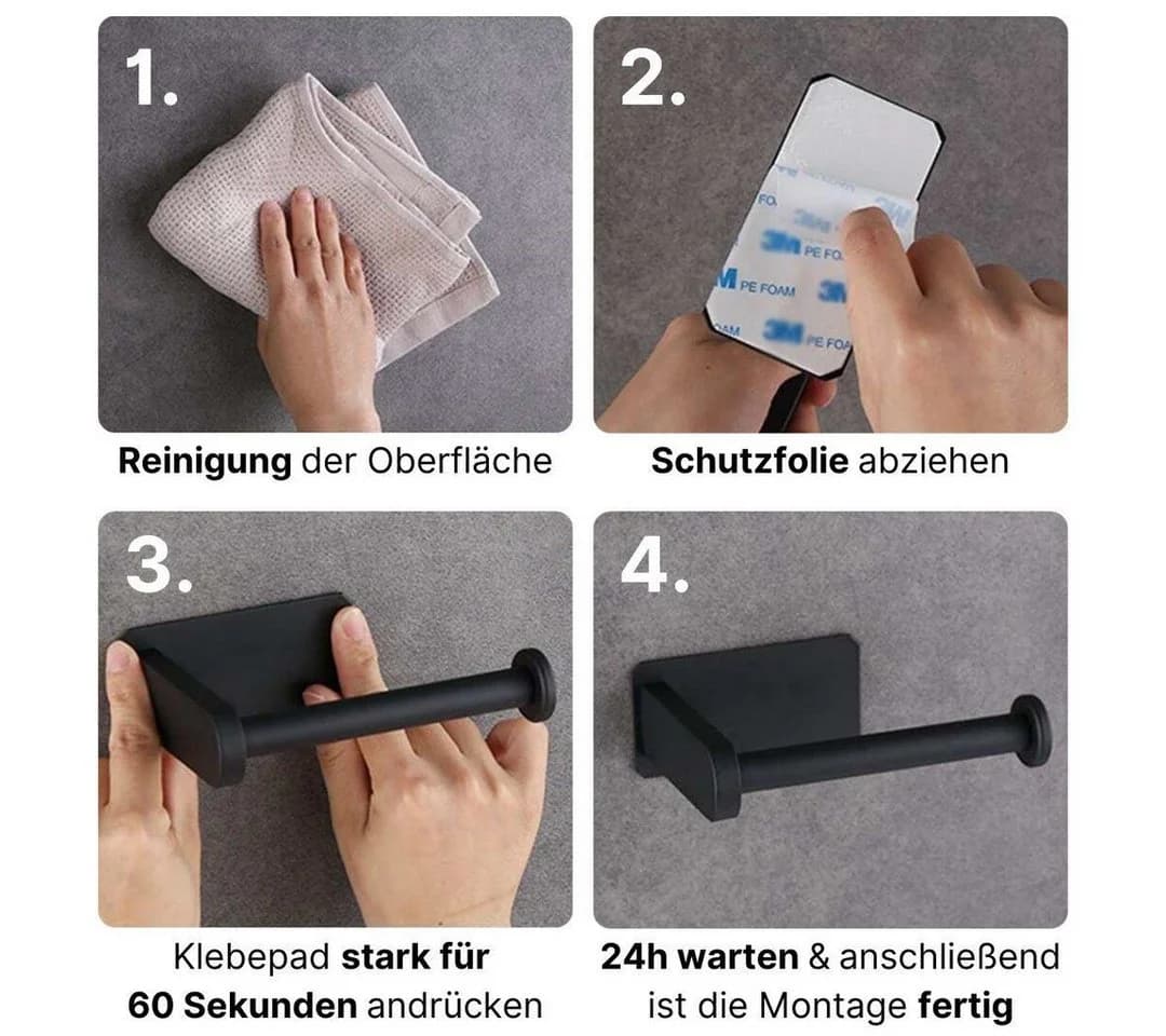 LIVINA HOME Toilettenpapierhalter Schwarz Selbstklebend Edelstahl - Bild 4