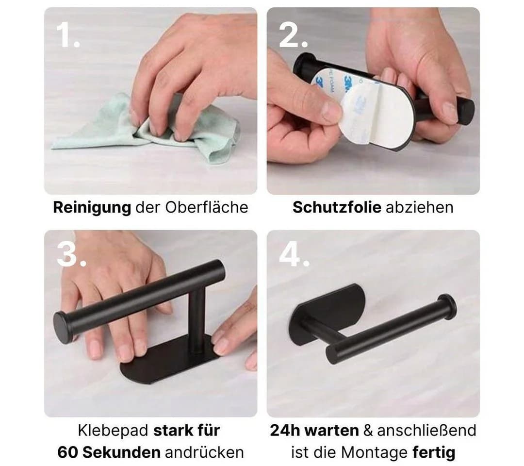 LIVINA HOME Toilettenpapierhalter Schwarz Selbstklebend Edelstahl - Bild 4