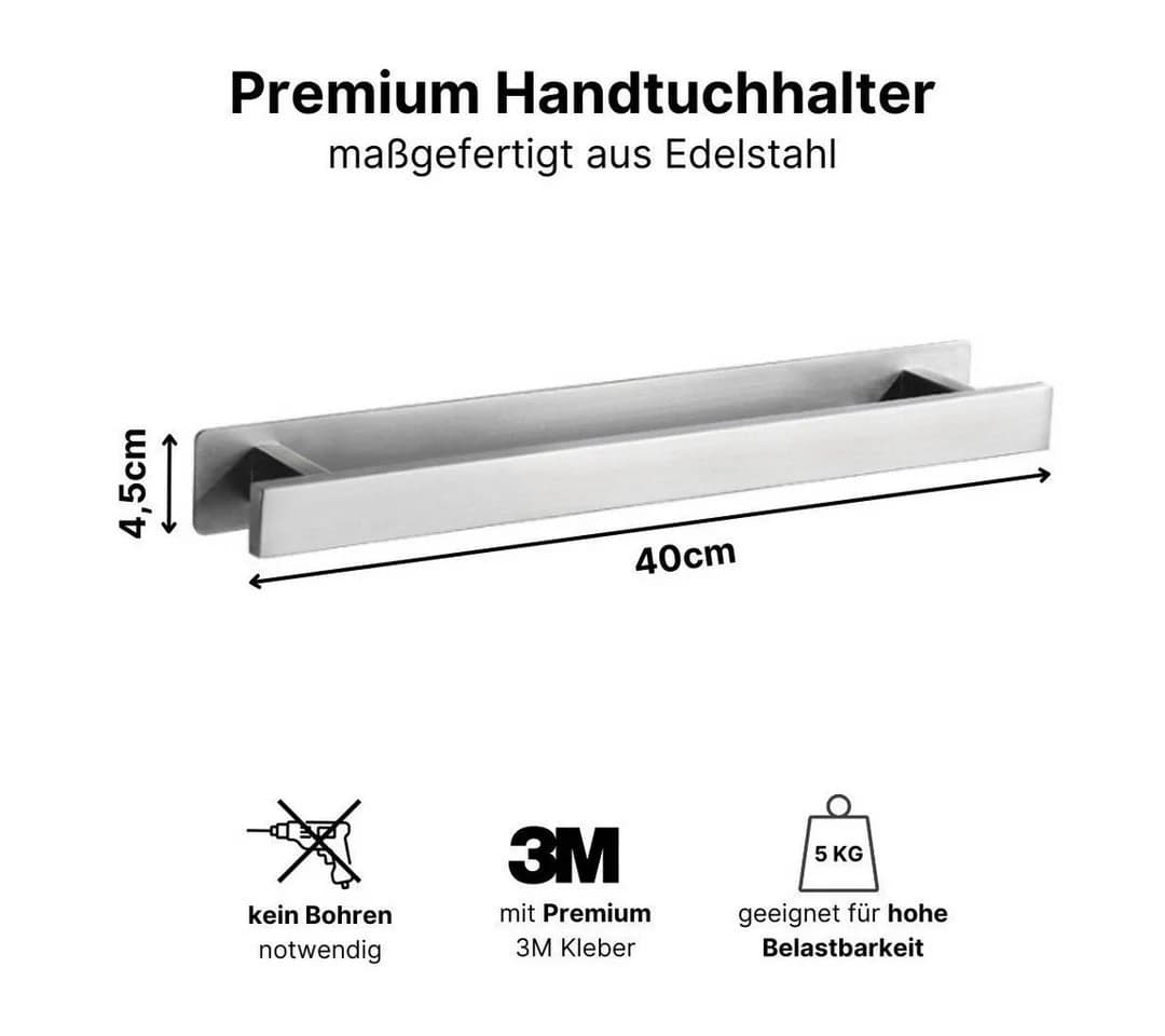 LIVINA HOME Handtuchhalter ohne Bohren 40cm Schwarz/Silber - Bild 4
