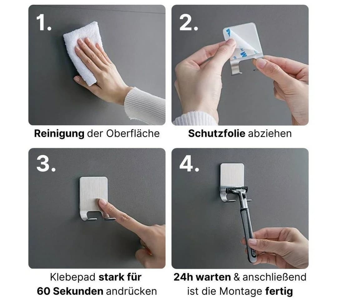LIVINA HOME Wandhaken Edelstahl Selbstklebend Silber/Schwarz - Bild 4