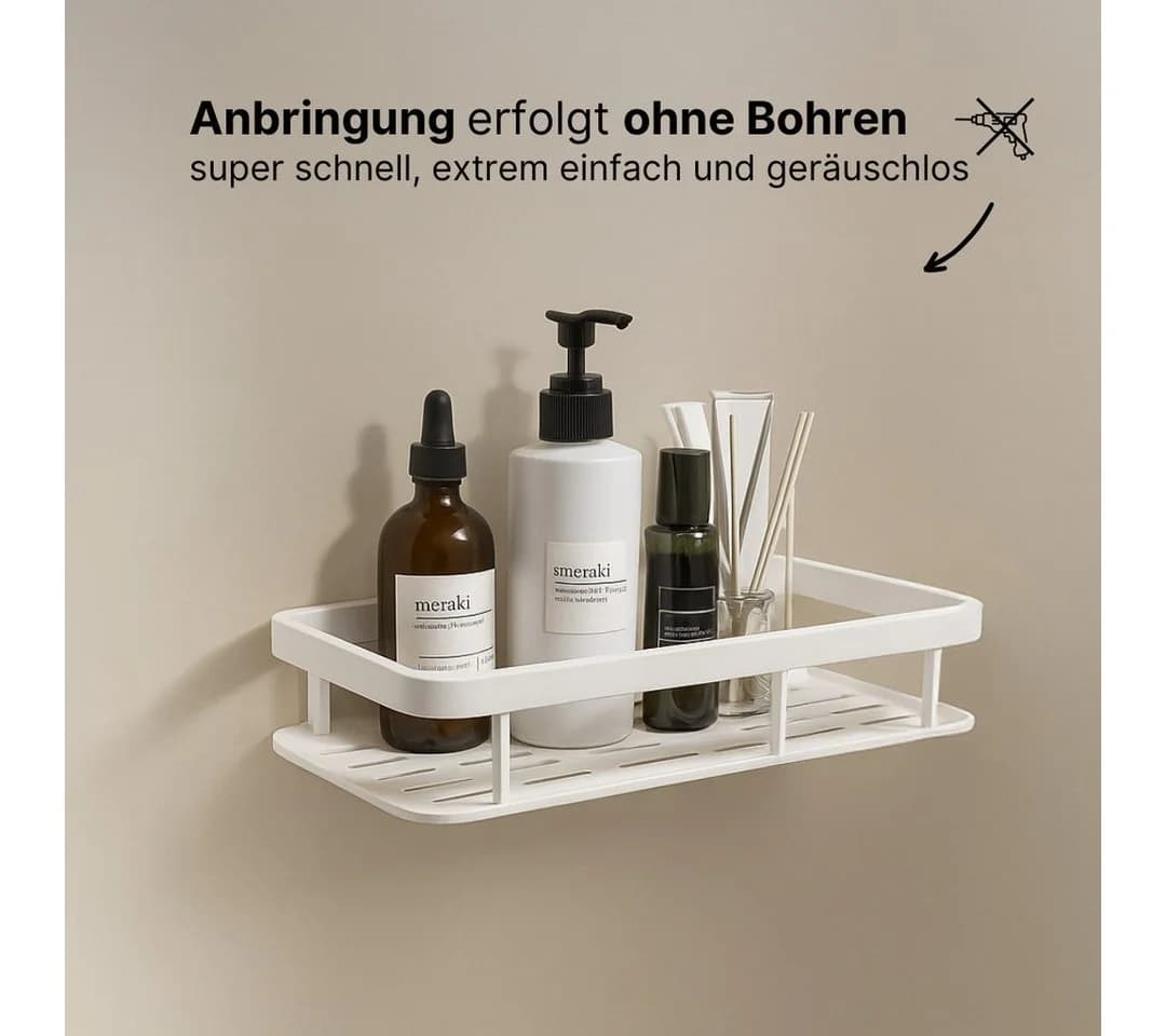 LIVINA HOME Duschablage ohne Bohren, Schwarz, 4 Haken