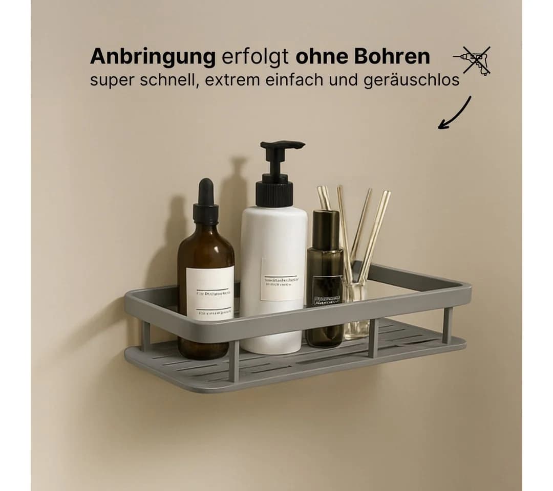 LIVINA HOME Duschablage ohne Bohren Schwarz mit 4 Haken