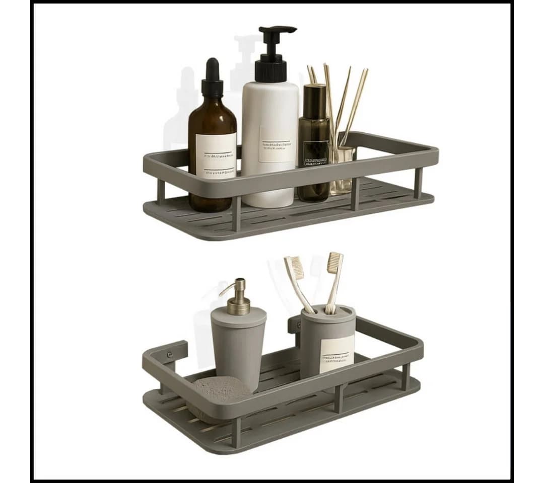 LIVINA HOME Duschablage ohne Bohren Schwarz mit 4 Haken - Bild 2