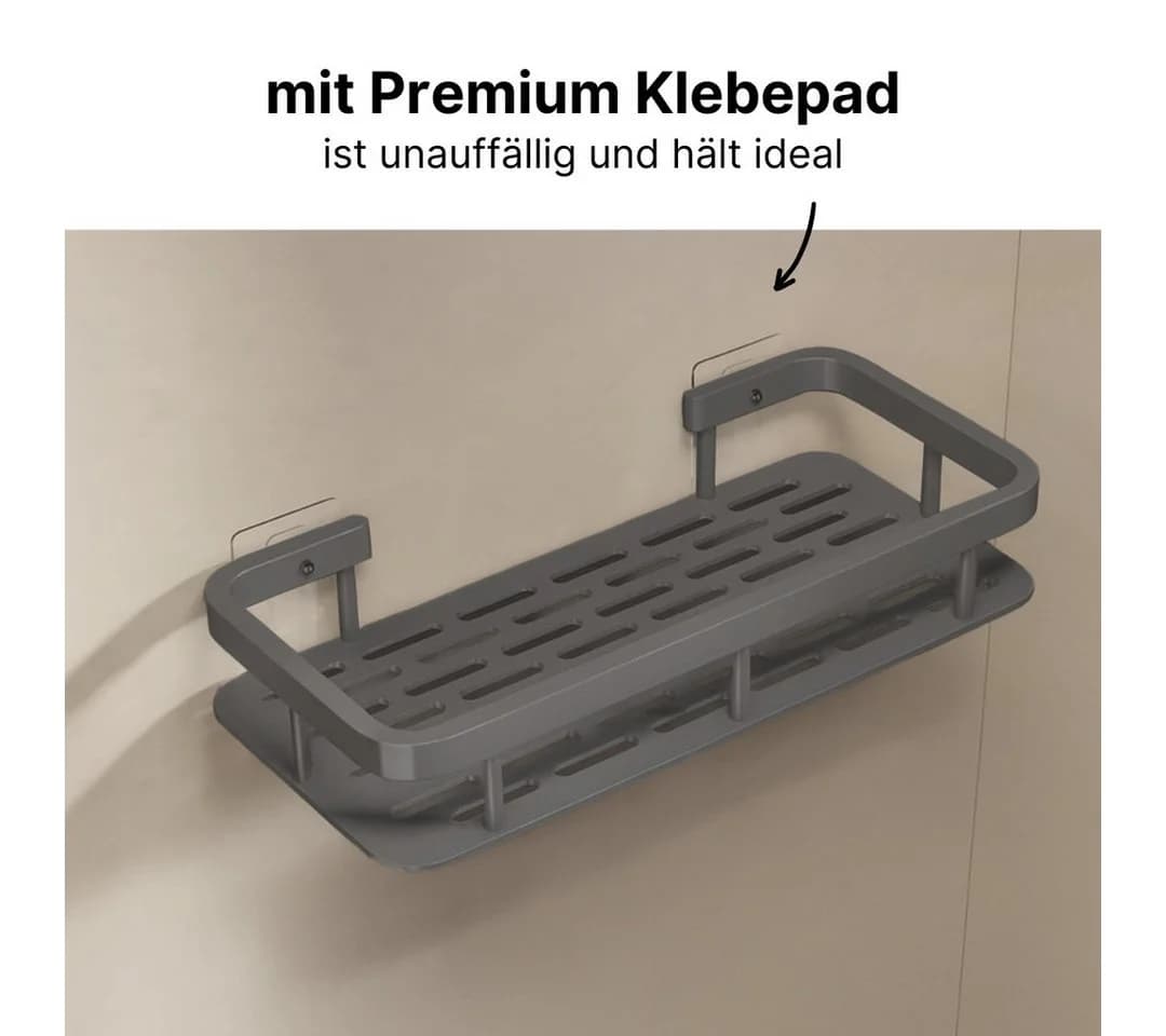 LIVINA HOME Duschablage ohne Bohren Schwarz mit 4 Haken - Bild 3