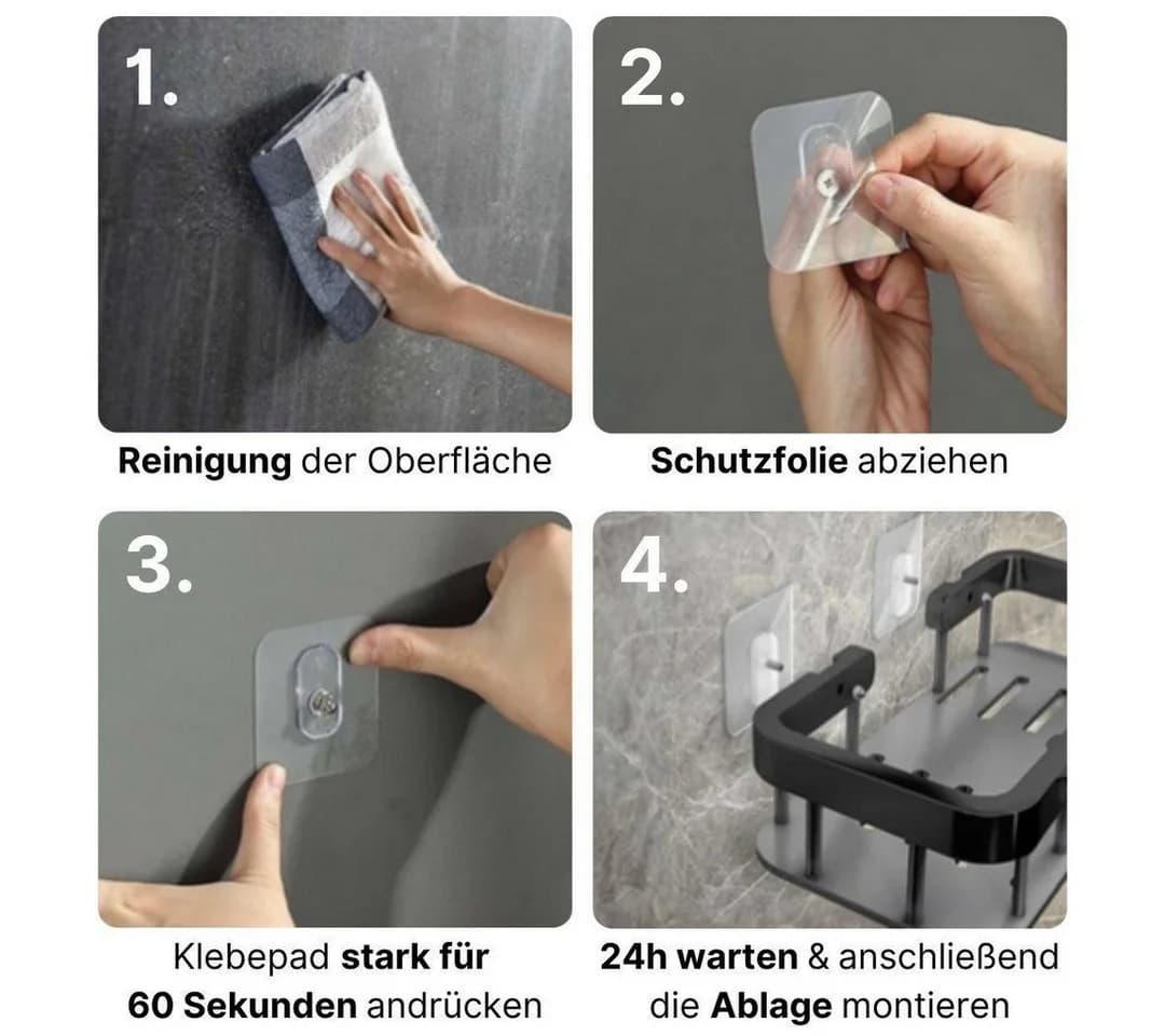 LIVINA HOME Duschablage ohne Bohren Schwarz mit 4 Haken - Bild 4
