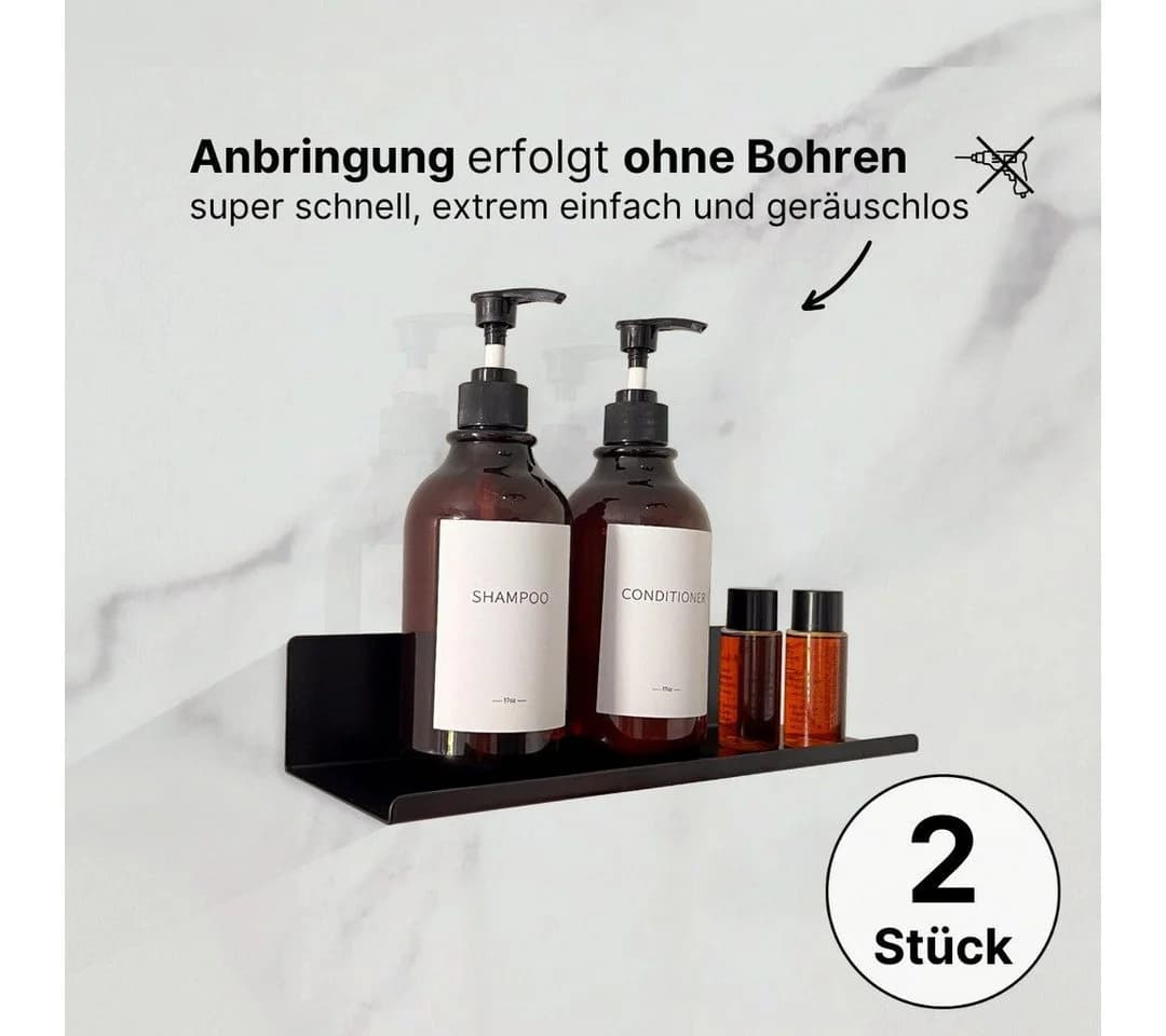 LIVINA HOME Duschablage ohne Bohren Schwarz 2-tlg. Badregal