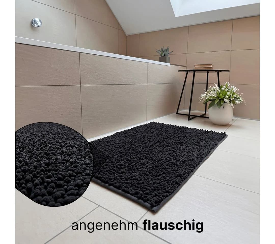 LIVINA HOME Badematte Schwarz Rutschfest Chenille - Bild 3