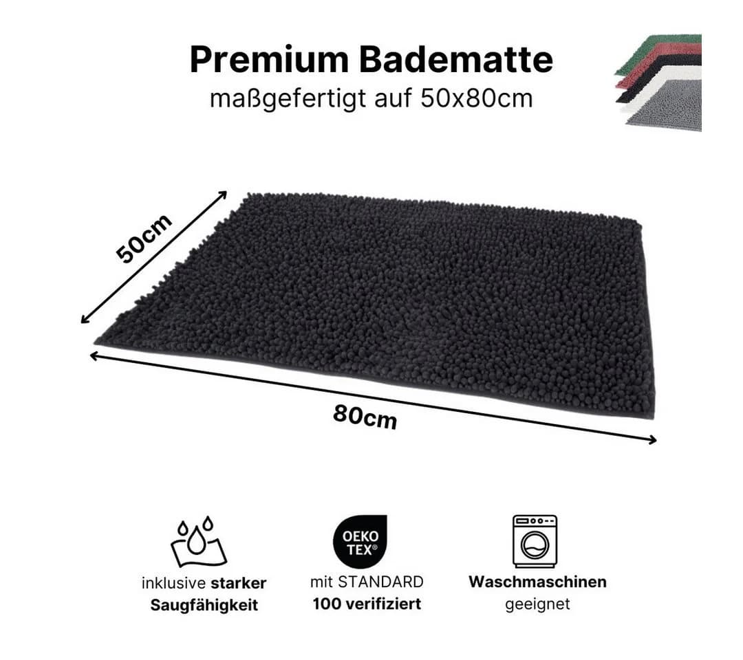 LIVINA HOME Badematte Schwarz Rutschfest Chenille - Bild 4