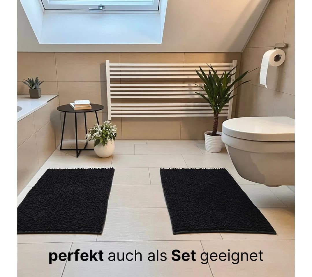 LIVINA HOME Badematte Schwarz Rutschfest Chenille - Bild 5