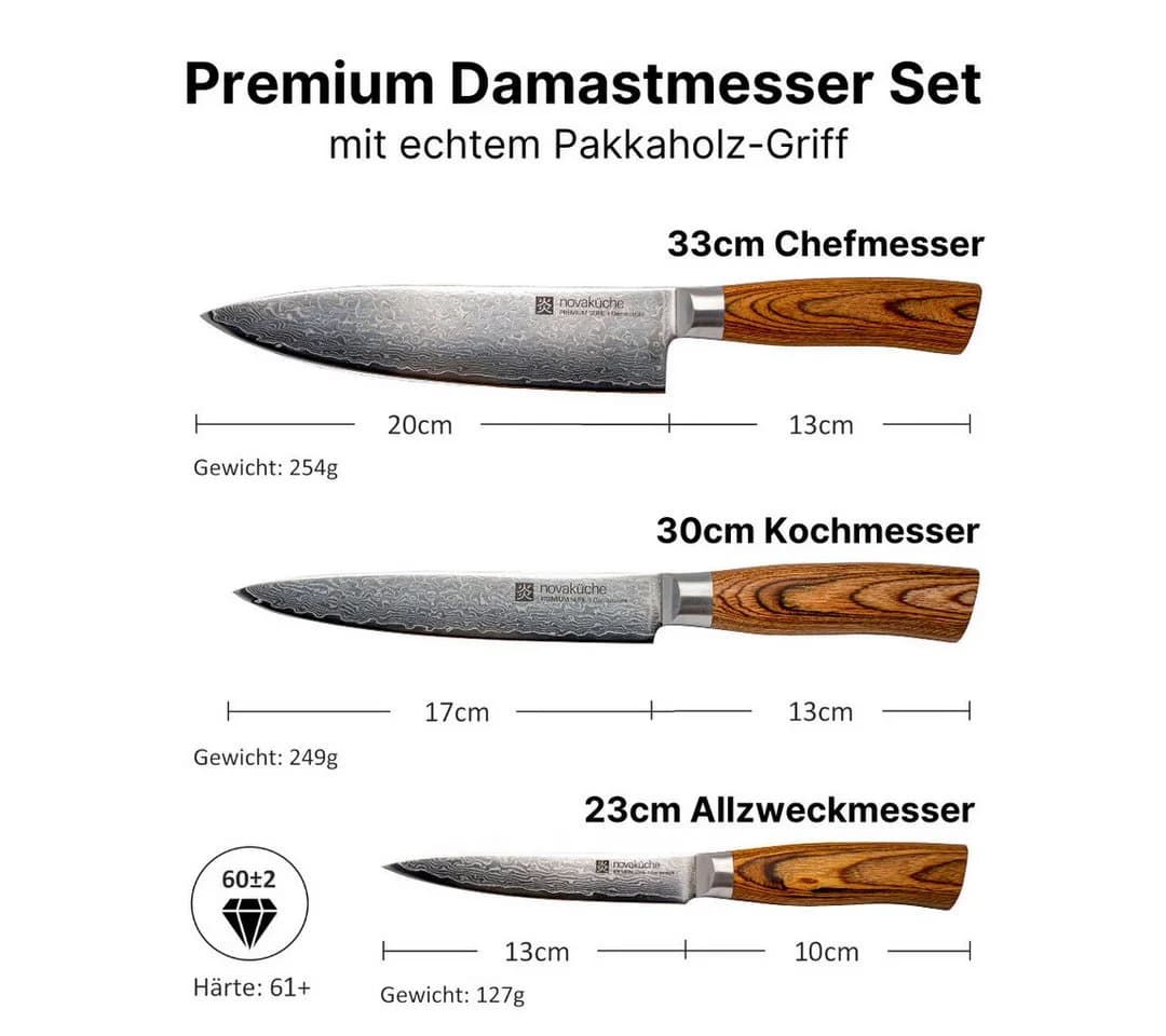 LIVINA HOME Damastmesser Chefmesser 67 Lagen Damaststahl Echtholzgriff