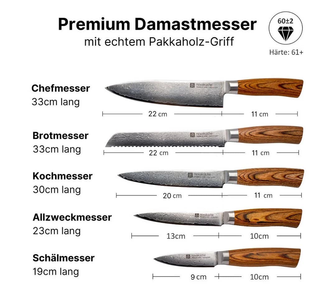 LIVINA HOME 6-tlg. Messer-Set Damaststahl Echtholzgriff Japanischer Art