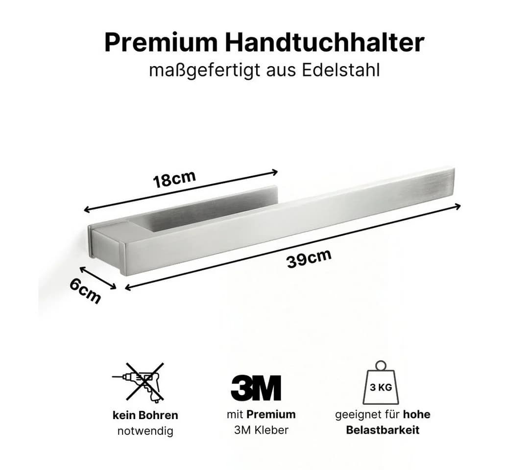 LIVINA HOME Handtuchhalter ohne Bohren 40cm Edelstahl Handtuchstange zum Kleben fürs Bad, Küche, Handtuchständer schwarz