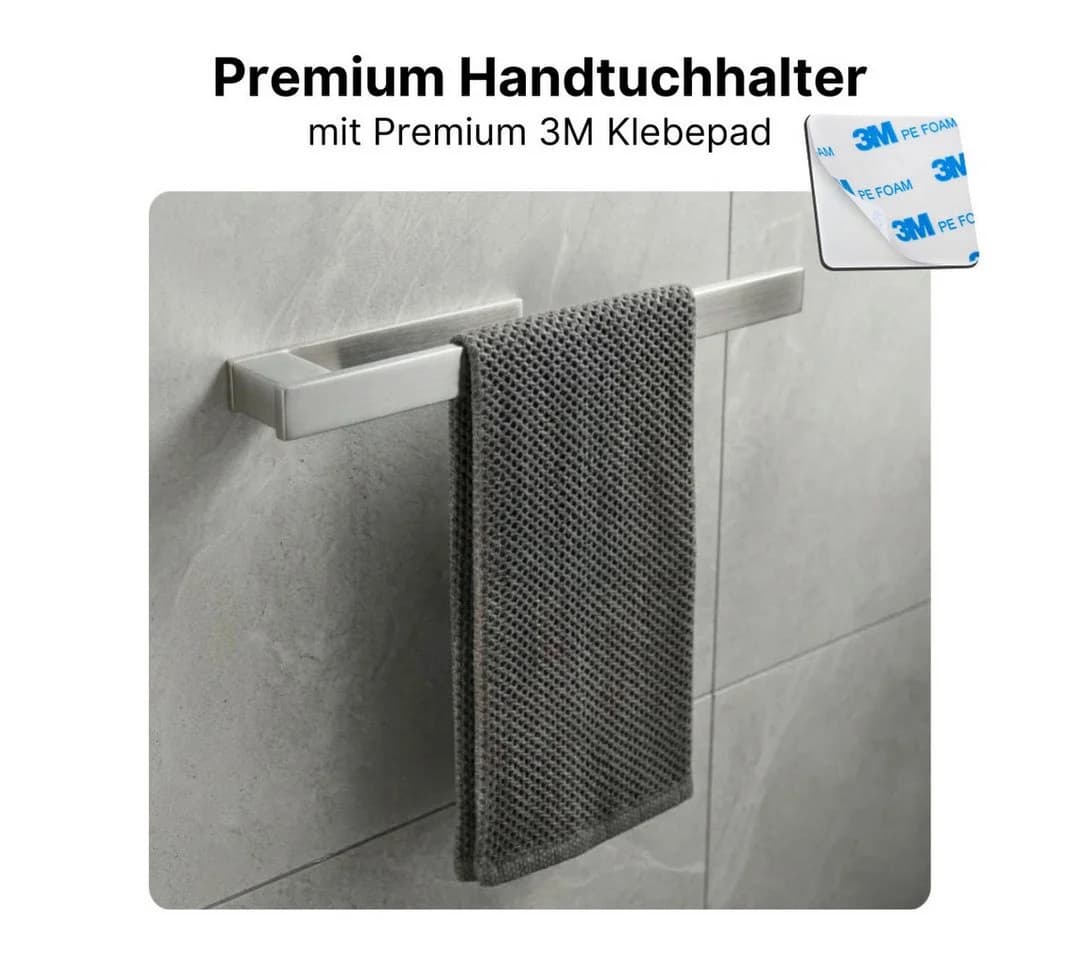 LIVINA HOME Handtuchhalter ohne Bohren 40cm Edelstahl Handtuchstange zum Kleben fürs Bad, Küche, Handtuchständer schwarz - Bild 3