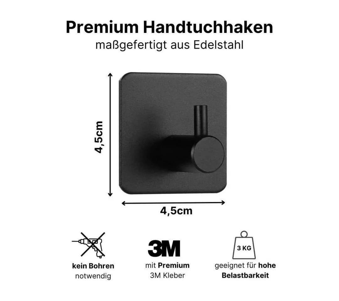 LIVINA HOME Handtuchhaken selbstklebend Edelstahl Schwarz 2er-Set