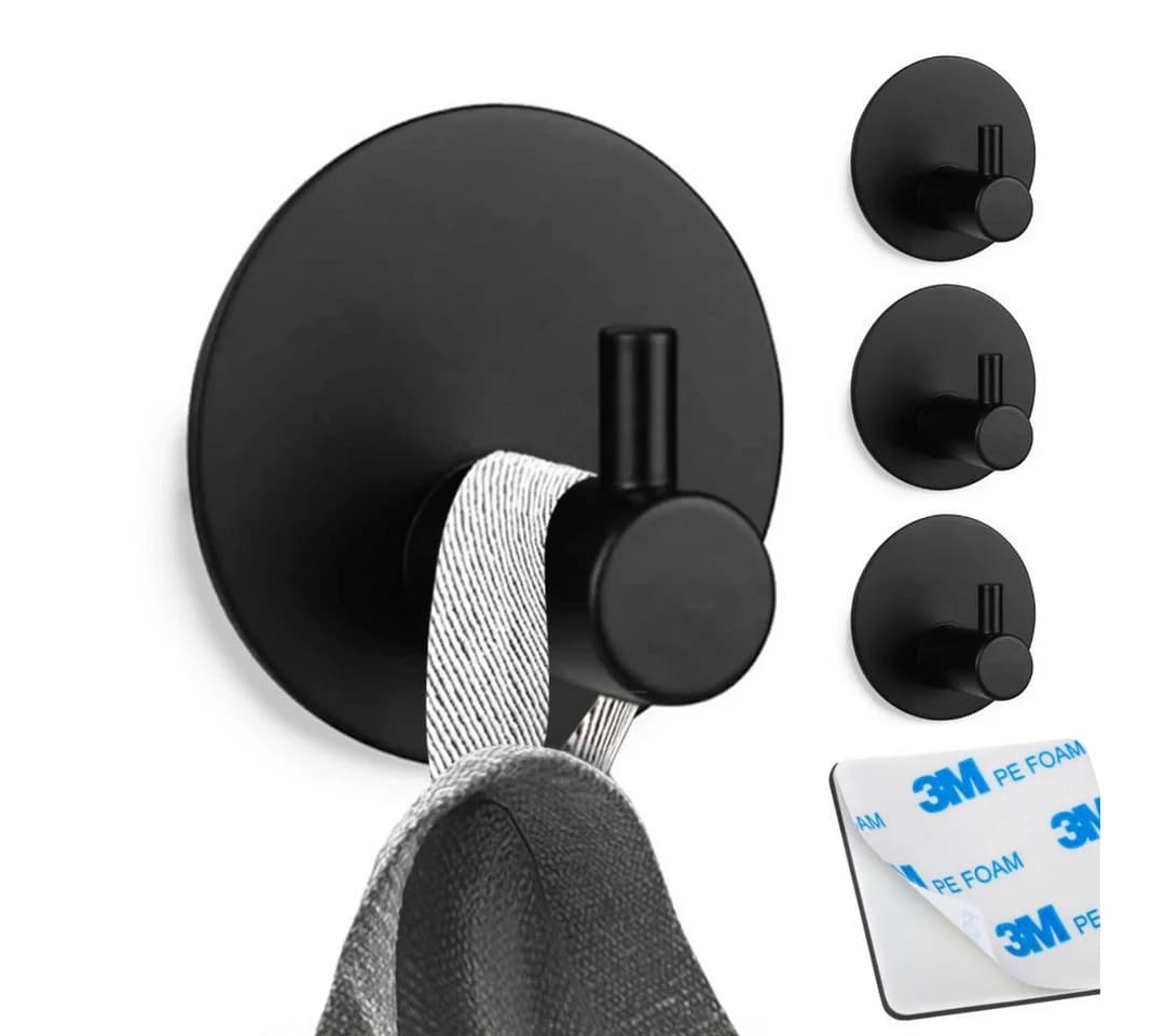 LIVINA HOME Handtuchhaken selbstklebend 4er-Set Schwarz Edelstahl - Bild 2