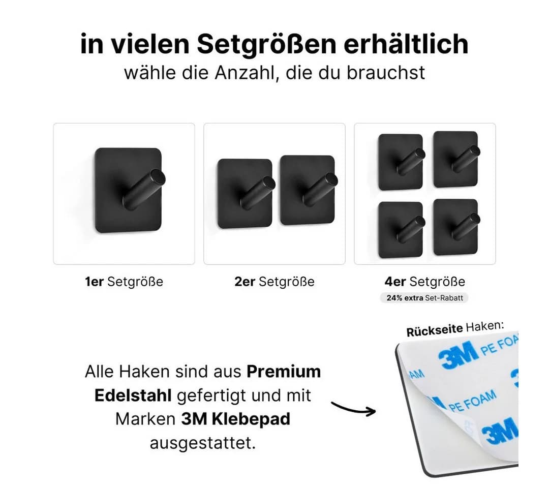 LIVINA HOME Handtuchhaken selbstklebend Edelstahl Schwarz/Silber