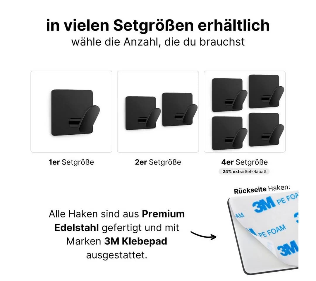 LIVINA HOME Handtuchhaken selbstklebend Edelstahl Schwarz/Silber