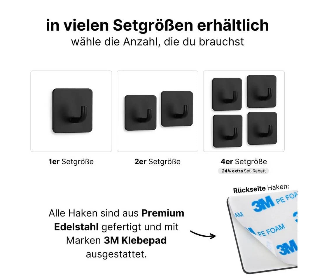 LIVINA HOME Handtuchhaken selbstklebend Edelstahl Schwarz/Silber