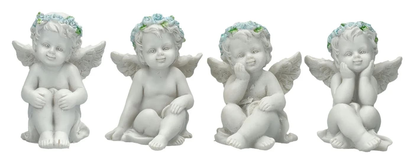 Figuren Shop GmbH Engel Set 4-tlg. mit blauen Rosen Kunststein - Bild 2
