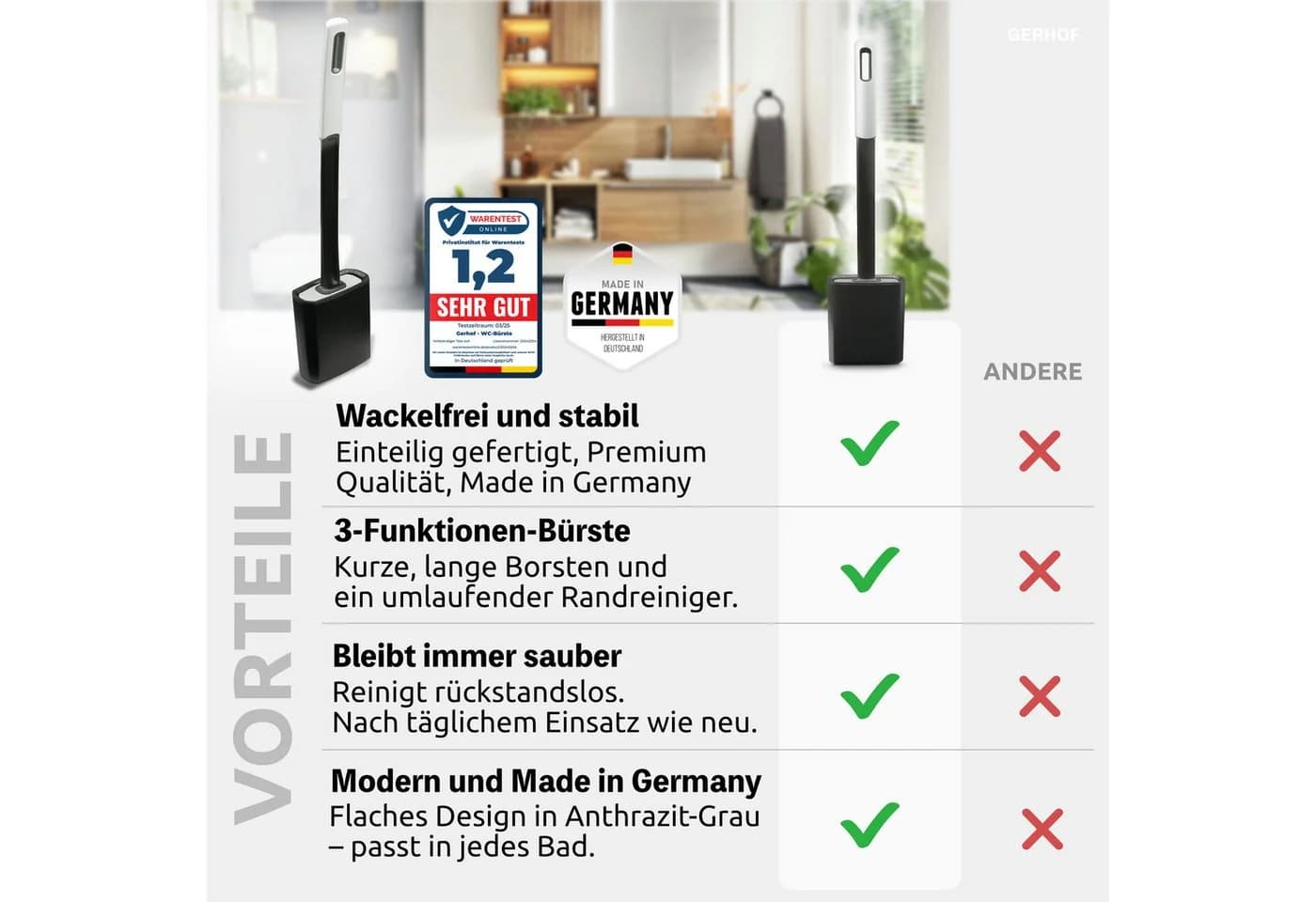 GERHOF WC-Reinigungsbürste Silikon Modern Anthrazit Grau - Bild 5