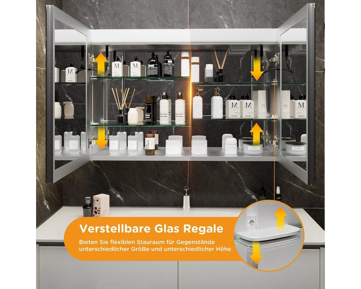 Gunuss Badezimmerspiegelschrank mit LED-Beleuchtung 80 x 60 cm - Bild 3