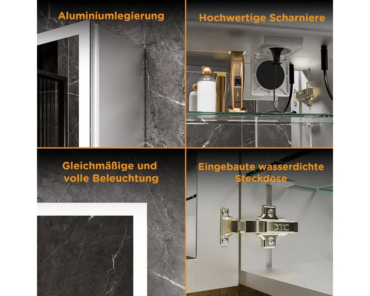 Gunuss Badezimmerspiegelschrank mit LED-Beleuchtung 80 x 60 cm - Bild 5