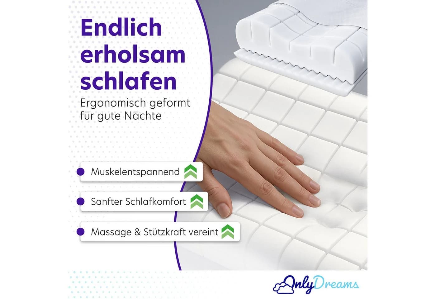Träumegut24 OnlyDreams Nackenstützkissen Memoryschaum Aloe Vera Bezug Weiß - Bild 3