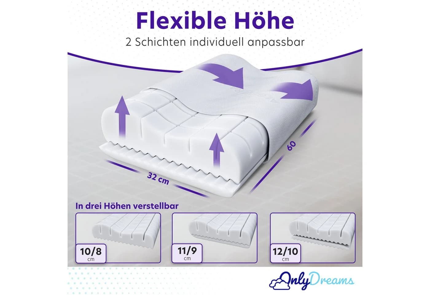 Träumegut24 OnlyDreams Nackenstützkissen Memoryschaum Aloe Vera Bezug Weiß - Bild 4
