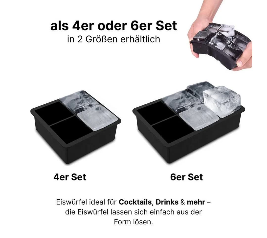 LIVINA HOME Eiswürfelform Silikon mit Trichter, BPA-frei, Eckig & Kugel