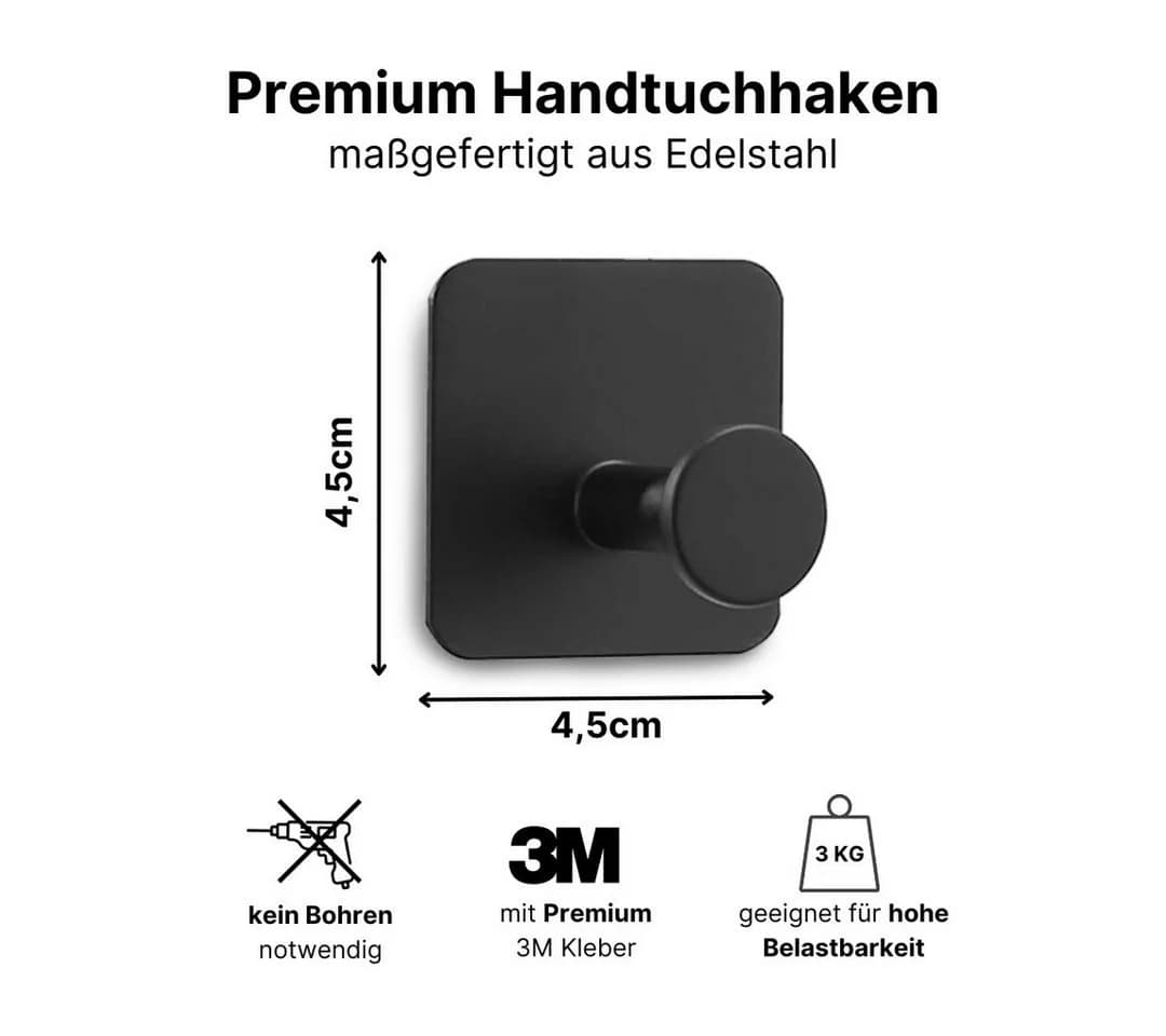 LIVINA HOME Handtuchhaken Selbstklebend Schwarz/Silber Edelstahl